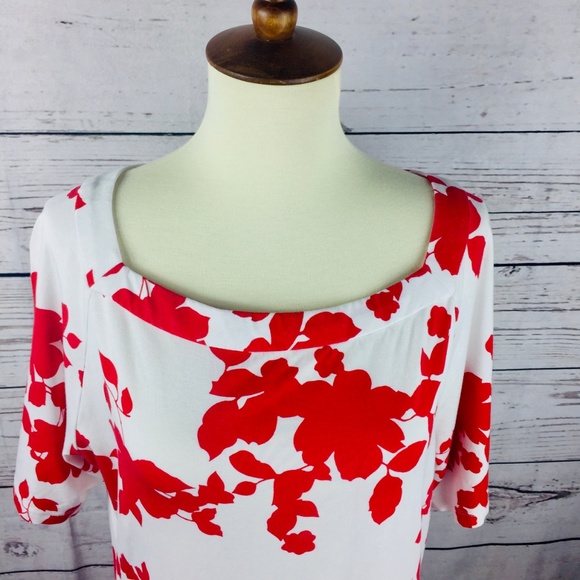 Talbots White Red Floral Square Neck Top - Picture 6 of 8